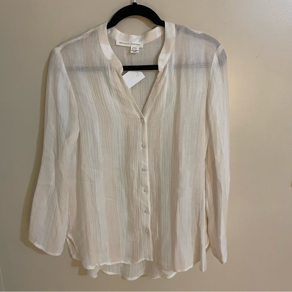 𝅺melissa Neptune Fisher High Low Wide Stripe Split Sleeve Button down Shirt